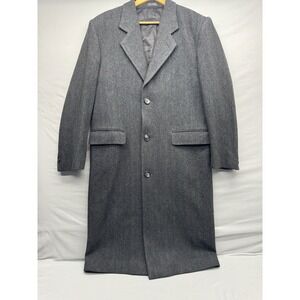100% Wool Overcoat Herringbone 3 Button Long Size 38R *Read